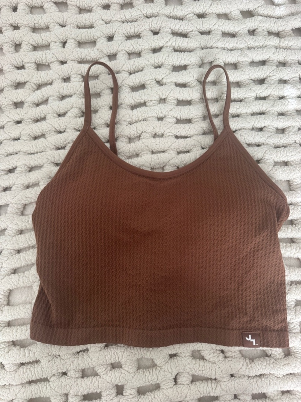 Brown Textured Cropped Tank with built in bra!!